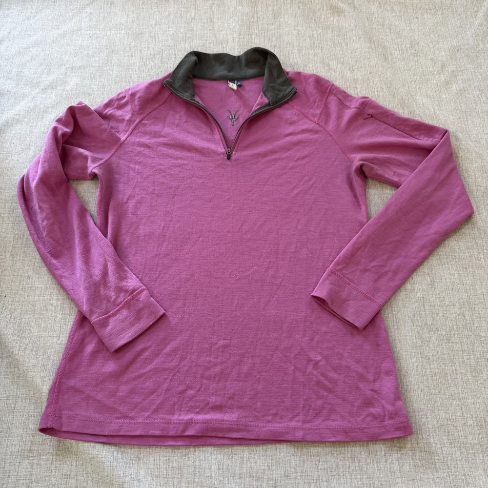 IBEX Womens Sweater XL Pink 1/4 Zip Pullover Solid 100% Performance Merino Wool